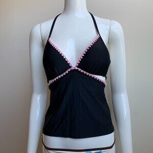 Hula Honey black pink stitch apron style tankini top with push up padding